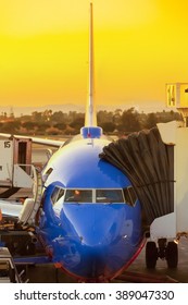 Airplane Parking With Sunset LAX, CA, USA