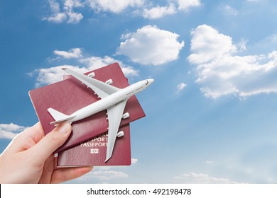 Airplane Passport Flight Travel Traveller Fly Travelling Citizenship Air Concept - Stock Image