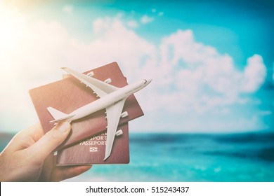 Airplane Passport Flight Travel Traveller Fly Travelling Citizenship Air Concept - Stock Image