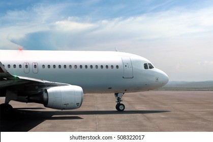 Airplane Ready To Take Off From Side View