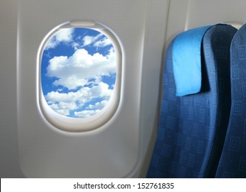 Airplane Seat And Window Inside An Aircraft