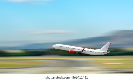 Airplane Take Off. Motion Blur Effect.