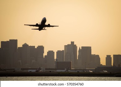 Airplane Taking Off From Boston Logan International Airport