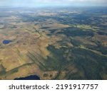 Airplane view of the lakes and swamps of the Arctic tundra. Varandey, Zapolyarny district, Russia.