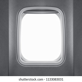 Airplane Window Isolated On White Background With Copy Space