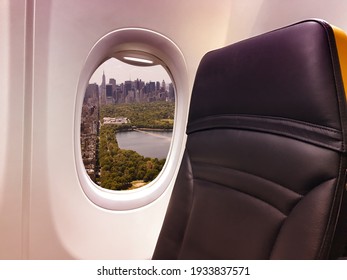 Airplane Window With View On Central Park, New York.