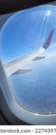 Airplane window view airplane wing