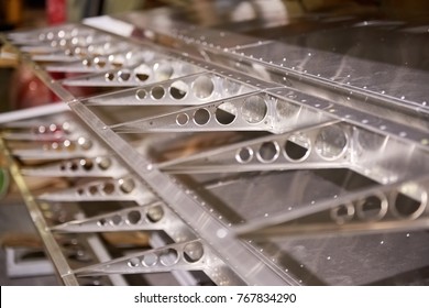 Airplane Wing Ribs. Aluminium Parts Macro.