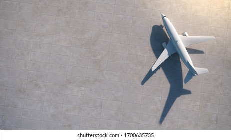 Airplanes At The Empty Airport. Aerial View. 3D Render