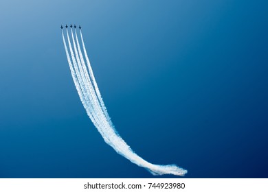Airplanes on airshow. Aerobatics Flying Display