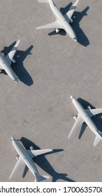 Airplanes Stand At The Airport. Aerial View. 3D Render