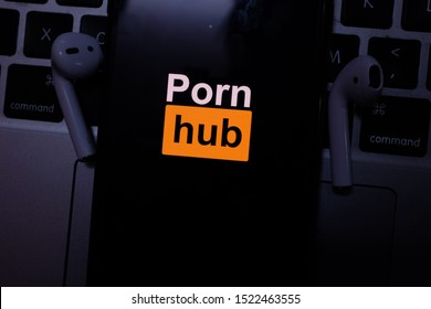 Airpods 2 Iphone 11 pro with the Pornhub logo which is the most popular pornographic storage page .United States, New York, October 4, 2019