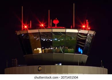 Airport Air Traffic Control Tower At Night