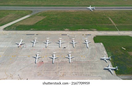 Airport With Airplanes, Aerial Top View