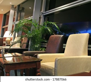 Airport Business Class Executive Lounge At Night