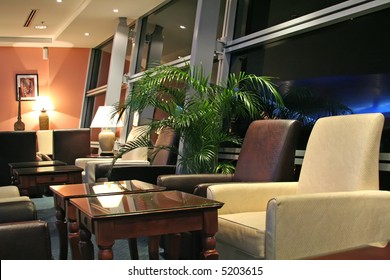 Airport Business Class Executive Lounge At Night