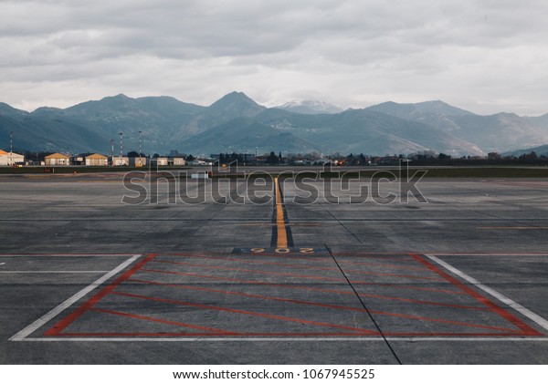 Airport Cargo\
airline with Colored marking on the floor - The Cargo terminal -\
Main Airport of Lombardy\
Italy.