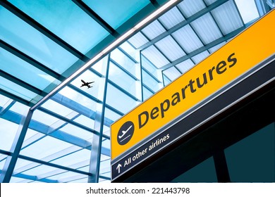 Airport Departure And Arrival Sign At Heathrow, London