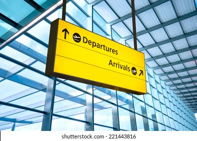 Airport Departure and Arrival sign at Heathrow, London