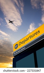 Airport Departure And Arrival Sign At Heathrow, London