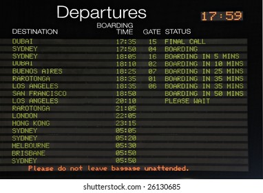 Airport Departure Board At Auckland Airport