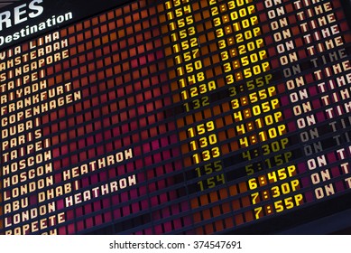 Airport Departure Schedule Board.  Los Angeles International Airport