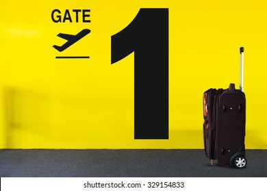 Airport Gate Sign With A Luggage And Number