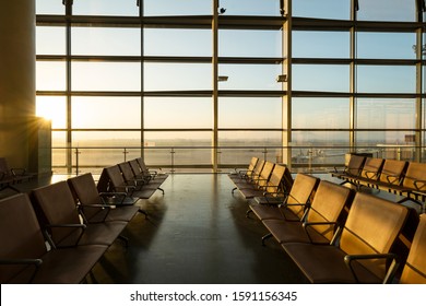 Airport Interior With No People At Sunrise 