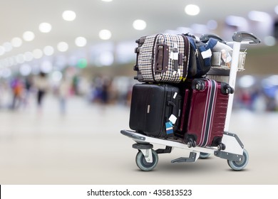 Airport Luggage Trolley With Suitcases
