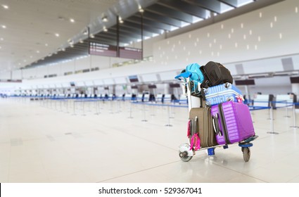 Airport Luggage Trolley With Suitcases