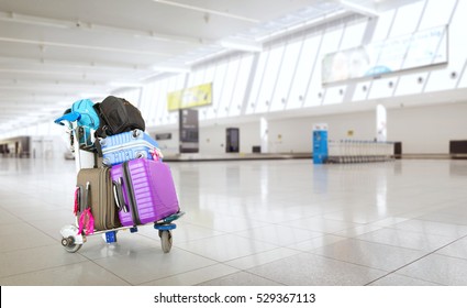 Airport Luggage Trolley With Suitcases