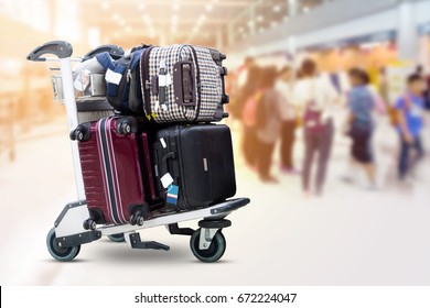 Airport Luggage Trolley With Suitcases
