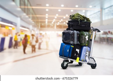 Airport Luggage Trolley With Suitcases 