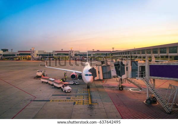 Airport Ramp Service Commercial Plane Landing Stock Photo (Edit Now ...