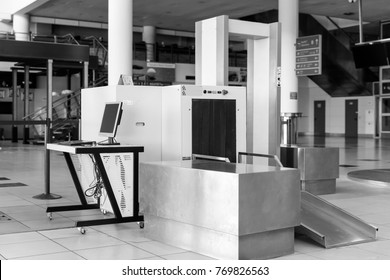 Airport Security Check Point With Metal Detector And X Ray Scaner