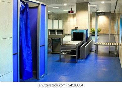 Airport Security Check With Strip Search Cabin