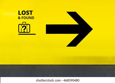 Airport Sign With Lost Found Luggage Icon And Arrow