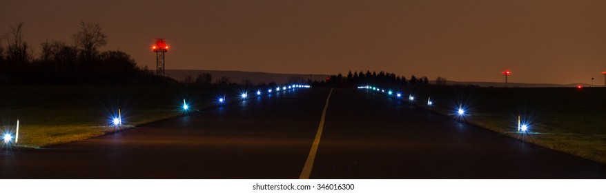 Airport Tarmac In The Night Panoramic View