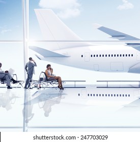 Airport Travel Business People Trip Transportation Waiting Concept