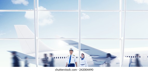 Airport Travel Cabin Crew Trip Transportation Airplane Concept