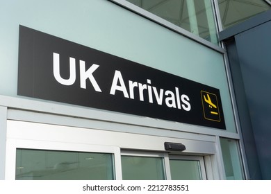 Airport UK Arrivals Sign At Stansted Airport 