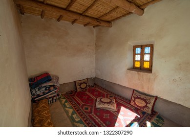 Ait Ben Haddou, Morocco - 18 February, 2019: Berber House interior inside Ksar of Ait Benhaddou - fortified city (ighrem) on the former caravan route between the Sahara and Marrakech. UNESCO 
