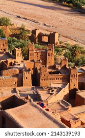 Ait Benhaddou, Morocco. Historic ksar town on a caravan route. UNESCO World Heritage Site. Clay architecture in river valley.