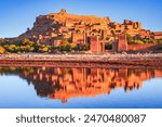 Ait-Benhaddou, Morocco. Ouarzazate province, striking example of Kasbah in southern Morocco, Atlas Mountains.