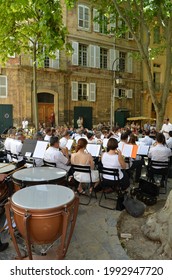 Aix En Provence, France - 06 08 2014: Outdoor Orchestra Concert  Played On A Square Of Old City Of Aix-en-Provence During Summer Music And Opera Festival