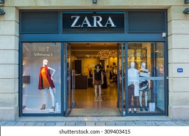 AIX-EN-PROVENCE, FRANCE - AUGUST 14, 2015: Zara shop on Boulevard de la Republique. It is Spanish clothing and accessories retailer based in Arteixo, Galicia, founded in 1975 by Ortega and Mera.