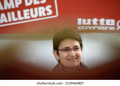 Aix-en-Provence, France - March 16, 2022: Nathalie Arthaud, Far-left Candidate Of The Lutte Ouvriere Party For The French Presidential Election Meets Students 