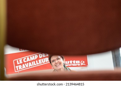 Aix-en-Provence, France - March 16, 2022: Nathalie Arthaud, Far-left Candidate Of The Lutte Ouvriere Party For The French Presidential Election Meets Students 