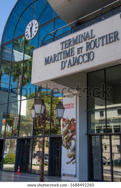 Ajaccio, Corsica / France.\
03.10.2015.Access door to the Terminal of the maritime port of\
Ajaccio.