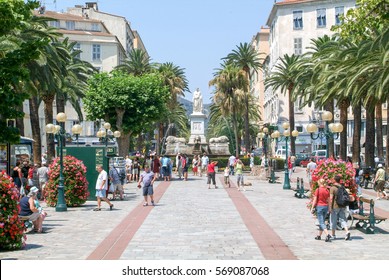 Ajaccio, Corsica, France - 2 July 2006: People Walking On Foch Square At Ajaccio On The Island Of Corsica, France